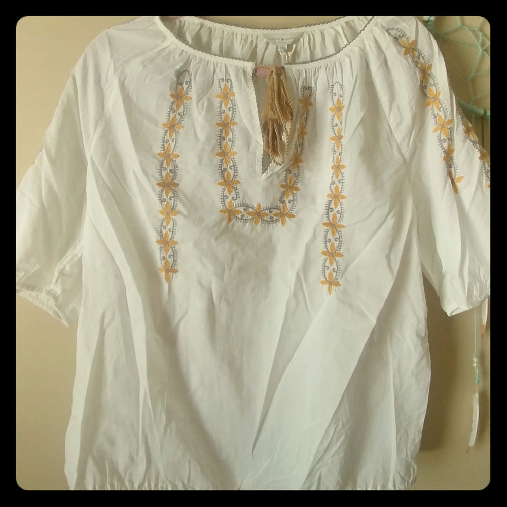 Lucky Brand flowered yellow and white blouse